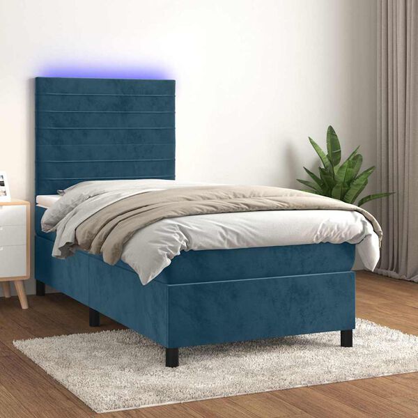 vidaXL Cama box spring colch&oacute;n y LED terciopelo azul oscuro 80x200 cm