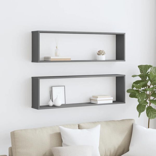 vidaXL Estantes cubo de pared 2 uds contrachapado gris 100x15x30 cm