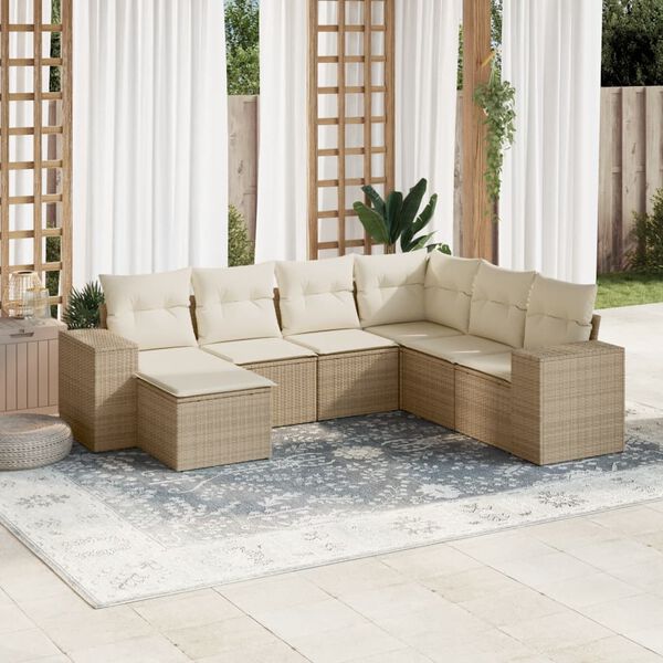 vidaXL Set sof&aacute;s de jard&iacute;n 7 piezas y cojines rat&aacute;n sint&eacute;tico beige
