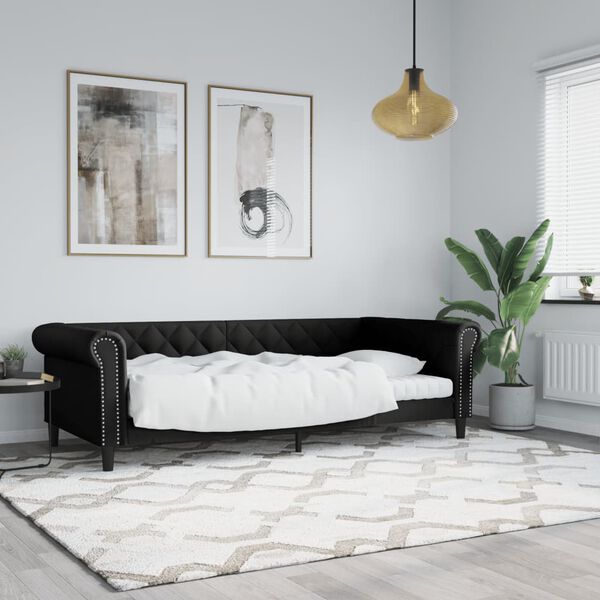vidaXL Sofá cama sin colchón cuero sintético negro 90x190 cm