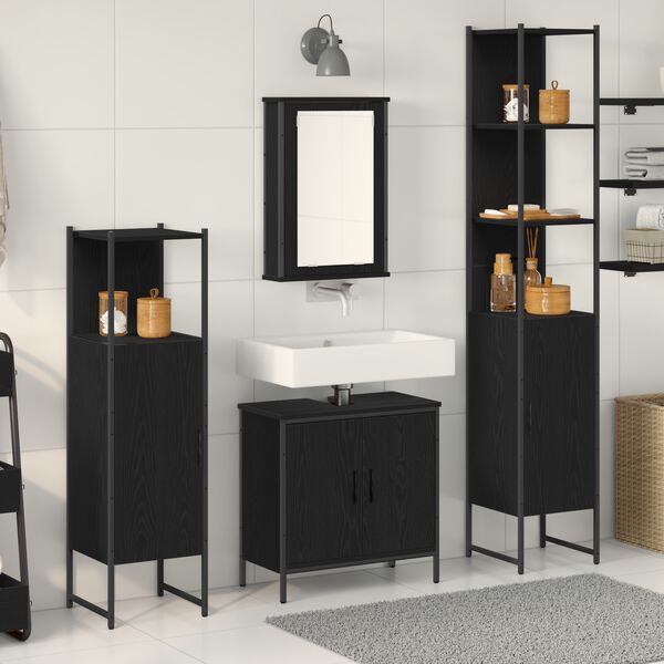 vidaXL Juego de muebles de ba&ntilde;o 4 pcs Negro Madera contrachapada
