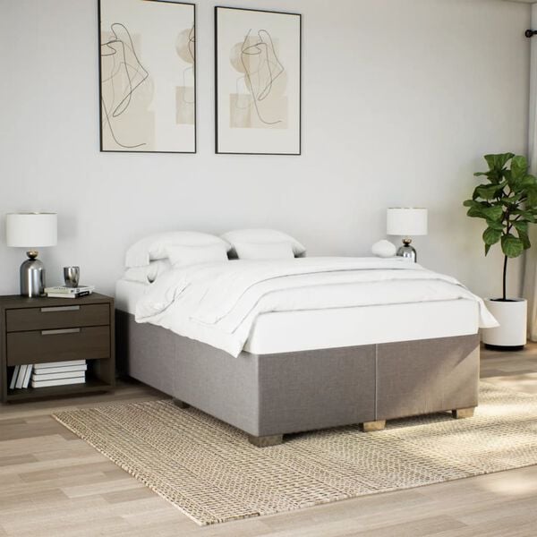 vidaXL Cama box spring con colch&oacute;n tela gris taupe 140x190 cm