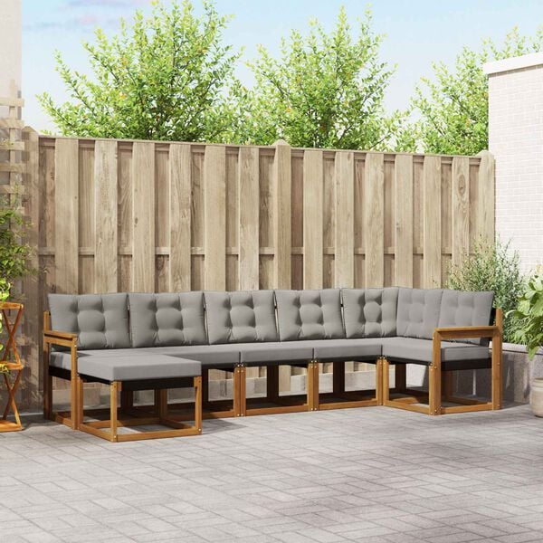 vidaXL Conjunto de sof&aacute;s de exterior 7 pcs Gris Natural y Claro