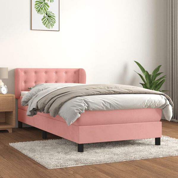 vidaXL Cama box spring con colch&oacute;n terciopelo rosa 90x200 cm