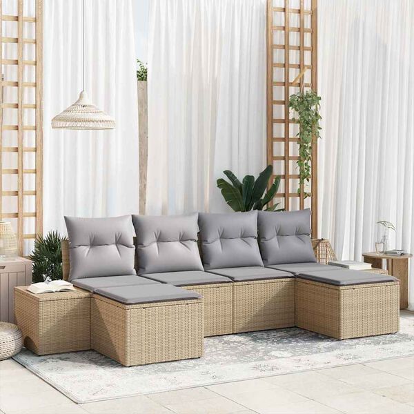 vidaXL Conjunto de sofá de jardín 6 pcs Beige ratán sintético