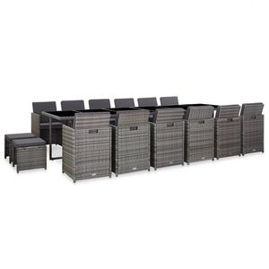 vidaXL Set de comedor de jard&iacute;n 17 pzas y cojines rat&aacute;n sint&eacute;tico gris