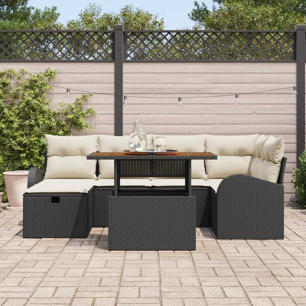 vidaXL Conjunto de sofá de jardín 7 pcs Negro ratán sintético