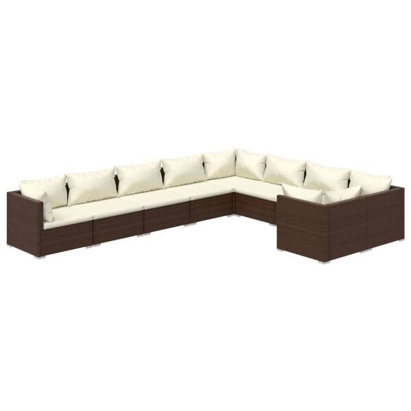 vidaXL Set muebles de jardín 9 piezas y cojines ratán sintético marrón