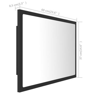 vidaXL Espejo de baño acrílico gris brillo 60x8,5x37 cm