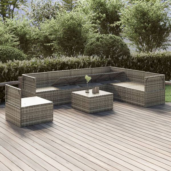 vidaXL Set de muebles de jard&iacute;n 8 pzas y cojines rat&aacute;n sint&eacute;tico gris