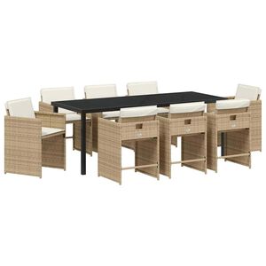 vidaXL Conjunto de Comedor de Jard&iacute;n 9 pcs Beige rat&aacute;n sint&eacute;tico