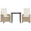 vidaXL Set comedor de jard&iacute;n 3 pzas con cojines rat&aacute;n sint&eacute;tico beige