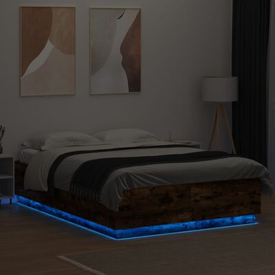vidaXL Estructura cama con luces LED madera roble ahumado 160x200 cm