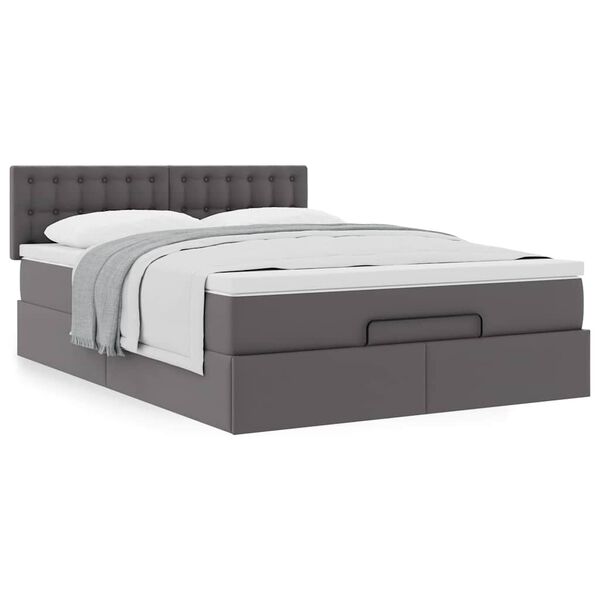 vidaXL Estructura cama otomana colchón cuero sintético gris 140x200cm
