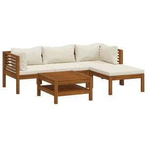 vidaXL Muebles de jard&iacute;n 5 pzas cojines crema madera maciza de acacia