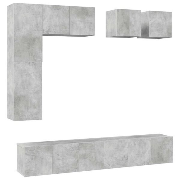 vidaXL Set muebles de sal&oacute;n TV 8 pzas madera ingenier&iacute;a gris hormig&oacute;n