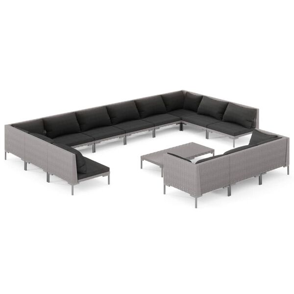 vidaXL Muebles de jardín 14 pzas y cojines ratán sintético gris oscuro