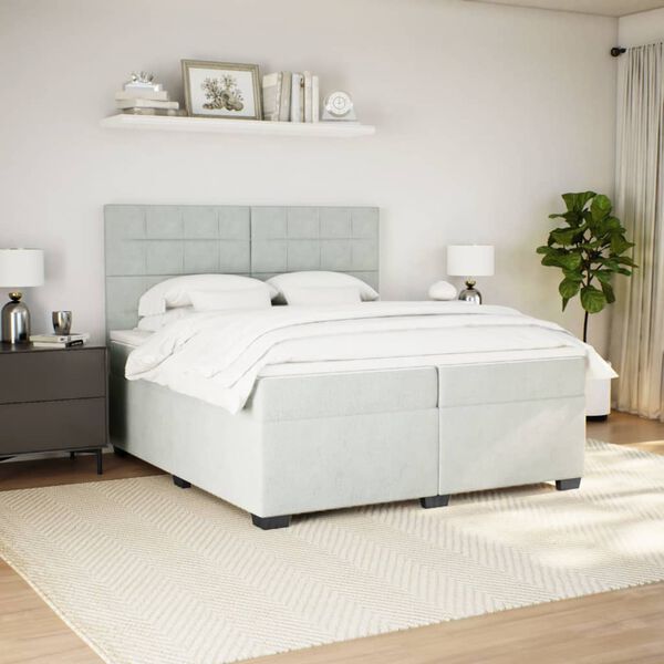 vidaXL Cama box spring con colch&oacute;n terciopelo gris claro 200x200 cm