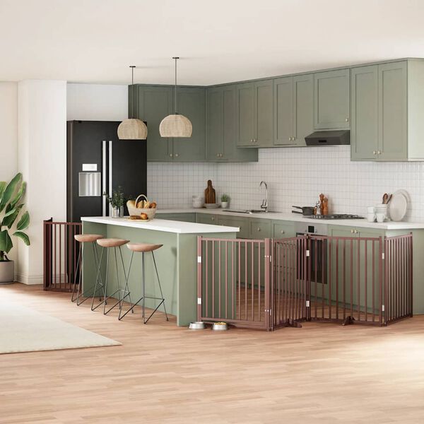 vidaXL Puerta de perros plegable 8 paneles madera &aacute;lamo marr&oacute;n 640 cm