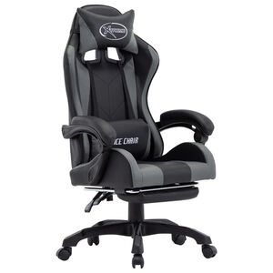 vidaXL Silla gaming con reposapi&eacute;s cuero sint&eacute;tico gris y negro