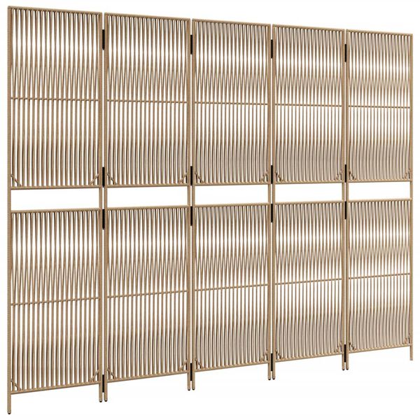 vidaXL Biombo de 5 paneles rat&aacute;n sint&eacute;tico beige
