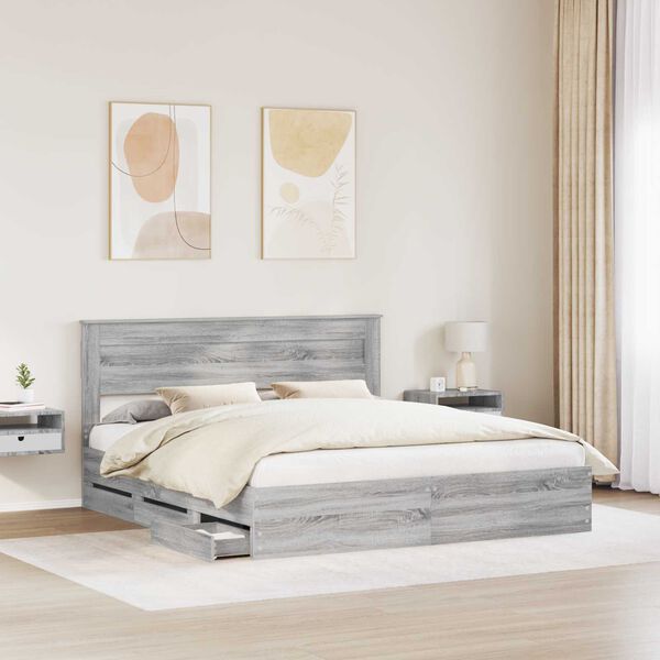 vidaXL Estructura de cama Gris Sonoma 200 x 200 cm Madera Ingenieril