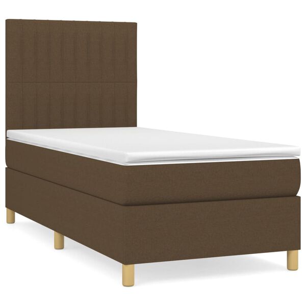 vidaXL Cama box spring con colch&oacute;n tela marr&oacute;n oscuro 100x200 cm