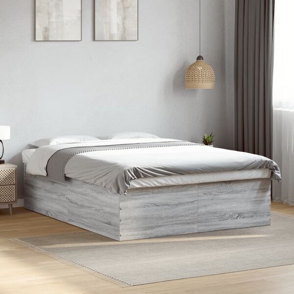 vidaXL Estructura de cama madera de ingenier&iacute;a gris Sonoma 150x200 cm