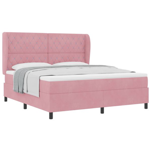 vidaXL Cama tipo Box Spring con colch&oacute;n Rosa 200 x 180 cm Terciopelo