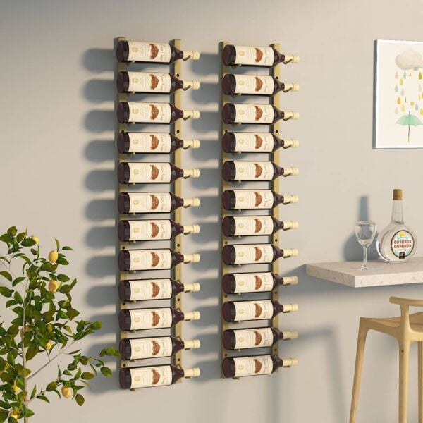 vidaXL Botellero de pared para 12 botellas 2 unidades hierro dorado