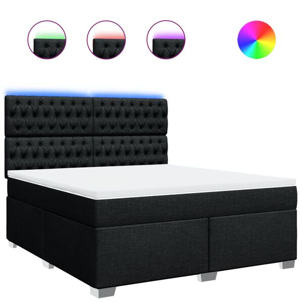 vidaXL Cama box spring con colch&oacute;n tela negro 180x200 cm