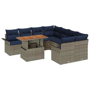 vidaXL Conjunto de sof&aacute; de jard&iacute;n 9 uds. Gris Polirat&aacute;n