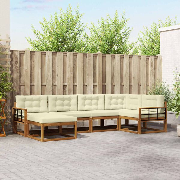 vidaXL Conjunto de sof&aacute;s de exterior con coj&iacute;n 6 pcs Natural y Crema