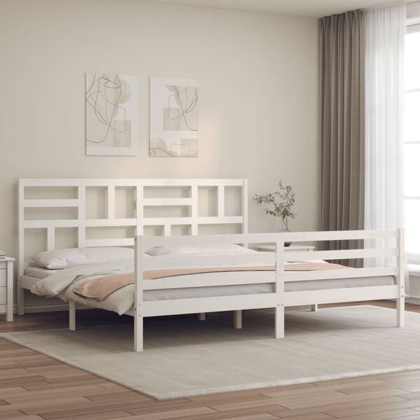 vidaXL Estructura cama de matrimonio con cabecero madera maciza blanco