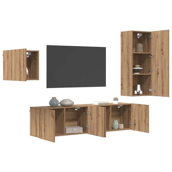 vidaXL Mueble de TV 4 pcs Roble artesanal Madera de ingenier&iacute;a