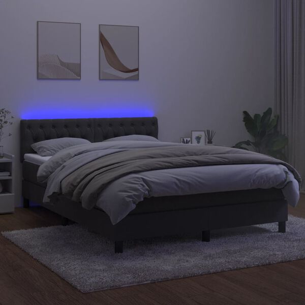 vidaXL Cama box spring colch&oacute;n y LED terciopelo gris oscuro 140x190 cm
