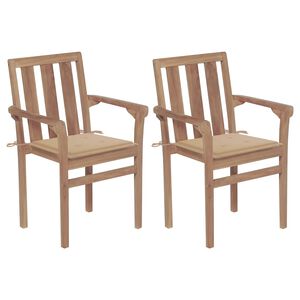 vidaXL Sillas de jard&iacute;n 2 unidades con cojines beige madera de teca