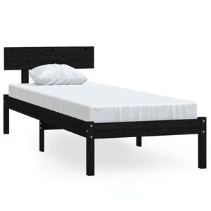 vidaXL Estructura de cama sin colch&oacute;n madera maciza negro 90x200 cm