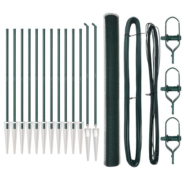 vidaXL Reja con postes Verde 1.5 x 25 m Acero recubierto de PVC