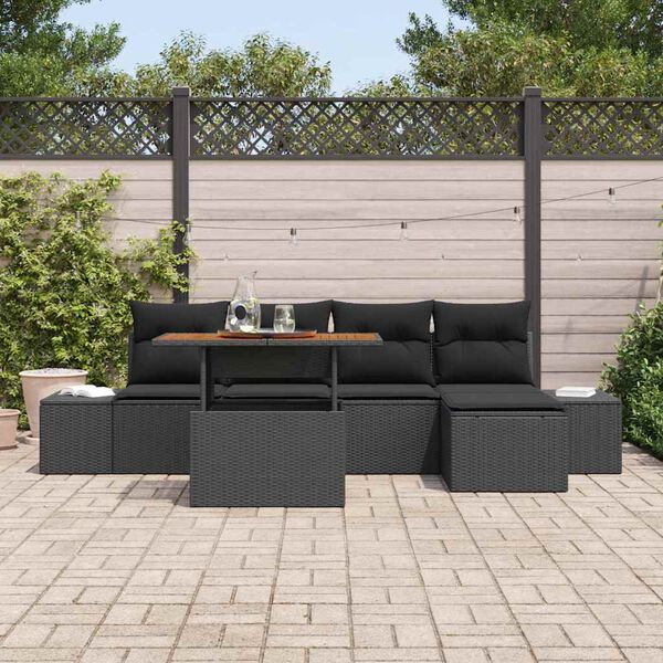 vidaXL Conjunto de Comedor de Jard&iacute;n con coj&iacute;n 6 pcs Negro y Marr&oacute;n