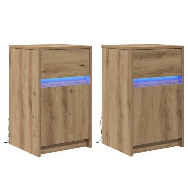 vidaXL Armario de Noche LED 2 pcs Roble artisan 38 x 34 x 61 cm
