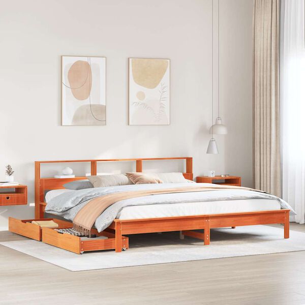 vidaXL Cama con estanter&iacute;a sin colch&oacute;n madera maciza marr&oacute;n 180x200cm