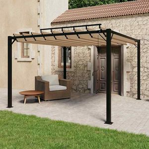 vidaXL Cenador con techo de lamas tela taup&eacute; y aluminio 3x3 m