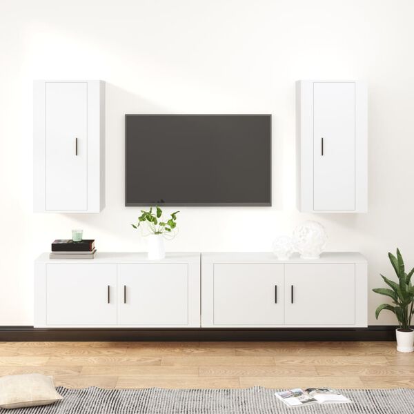 vidaXL Set de muebles para TV 4 piezas madera contrachapada blanco