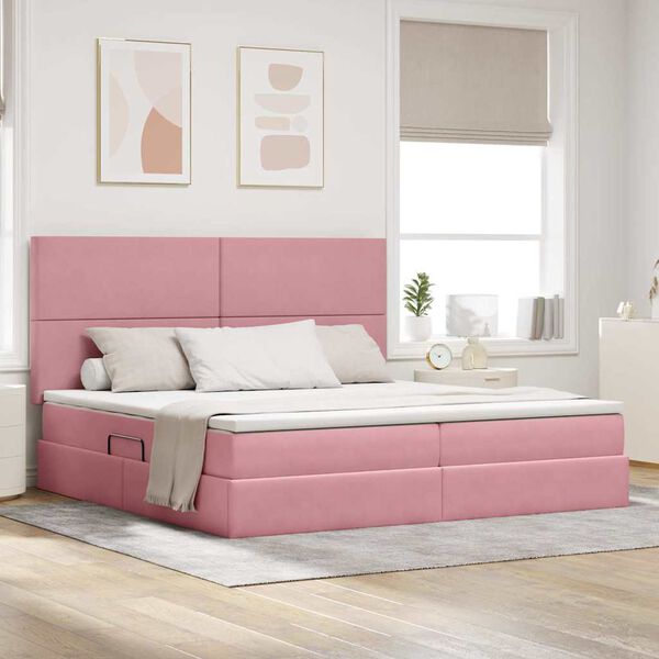 vidaXL Cama con almacenamiento y LED Rosa 200 x 200 cm Terciopelo