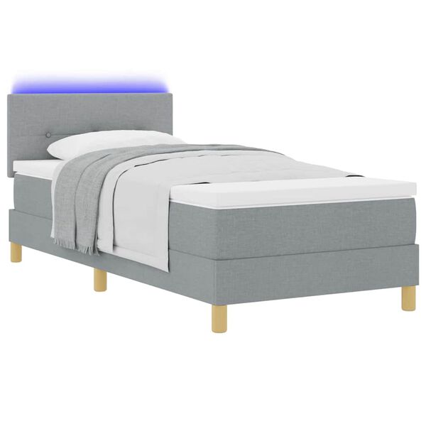 vidaXL Cama Box Spring LED con colch&oacute;n Gris Claro 90 x 190 cm tela