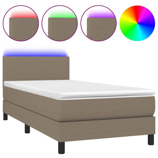 vidaXL Cama box spring con colch&oacute;n LED tela gris taupe 90x190 cm