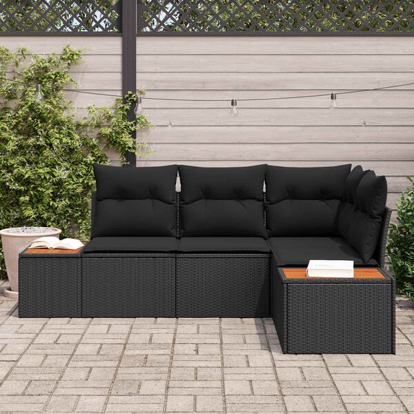 vidaXL Conjunto de sof&aacute;s de jard&iacute;n 4 pcs Negro Rat&aacute;n sint&eacute;tico