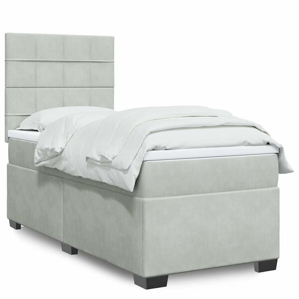 vidaXL Cama box spring con colch&oacute;n terciopelo gris claro 80x200 cm