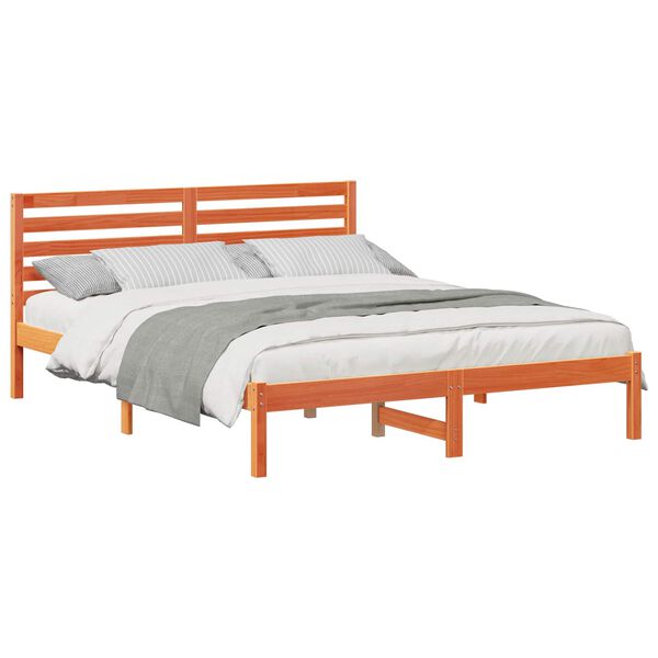 vidaXL Estructura de cama con cabecera Marr&oacute;n cera 140 x 200 cm